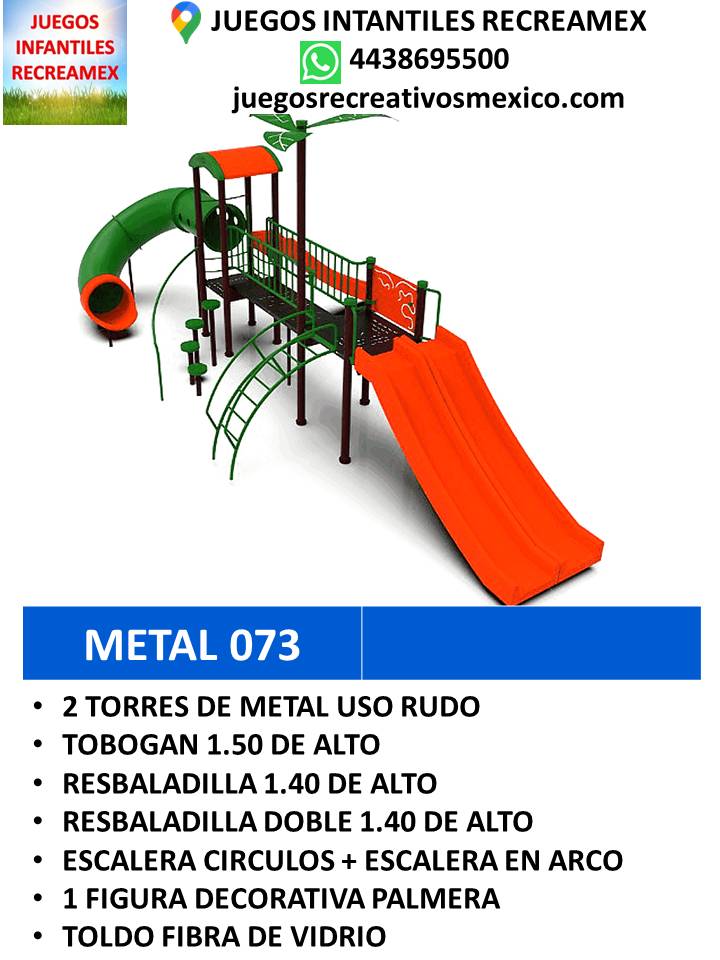 modulo de metal con resbaladillas, escalra circular, puente, tobogan